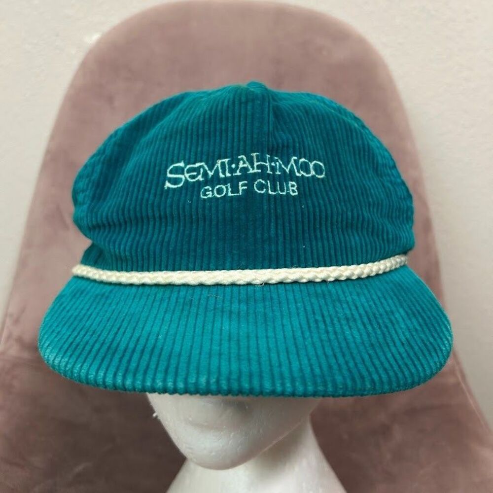 VTG Semiahmoo Corduroy Hat Teal Blue Rope Embroidered Washington Golf Club